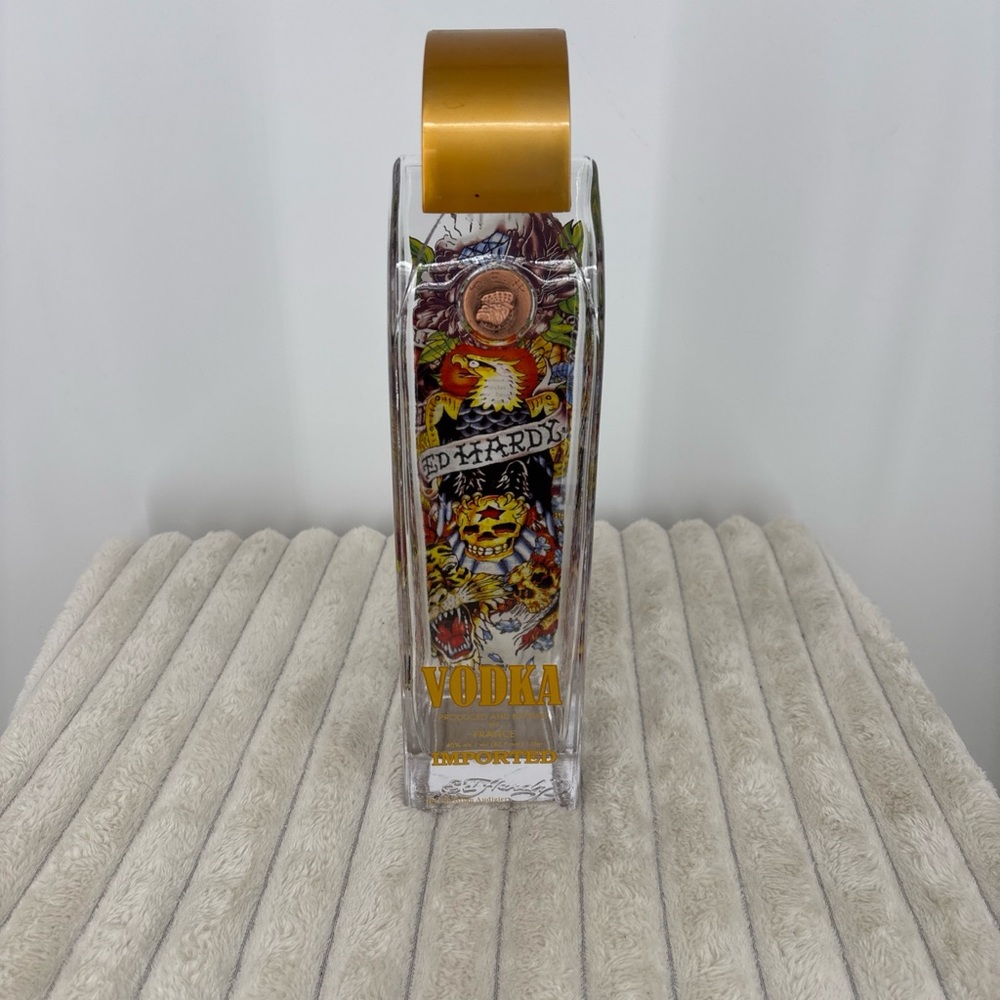 Ed Hardy Empty Vodka Bottle with Gold and Multicolor Design